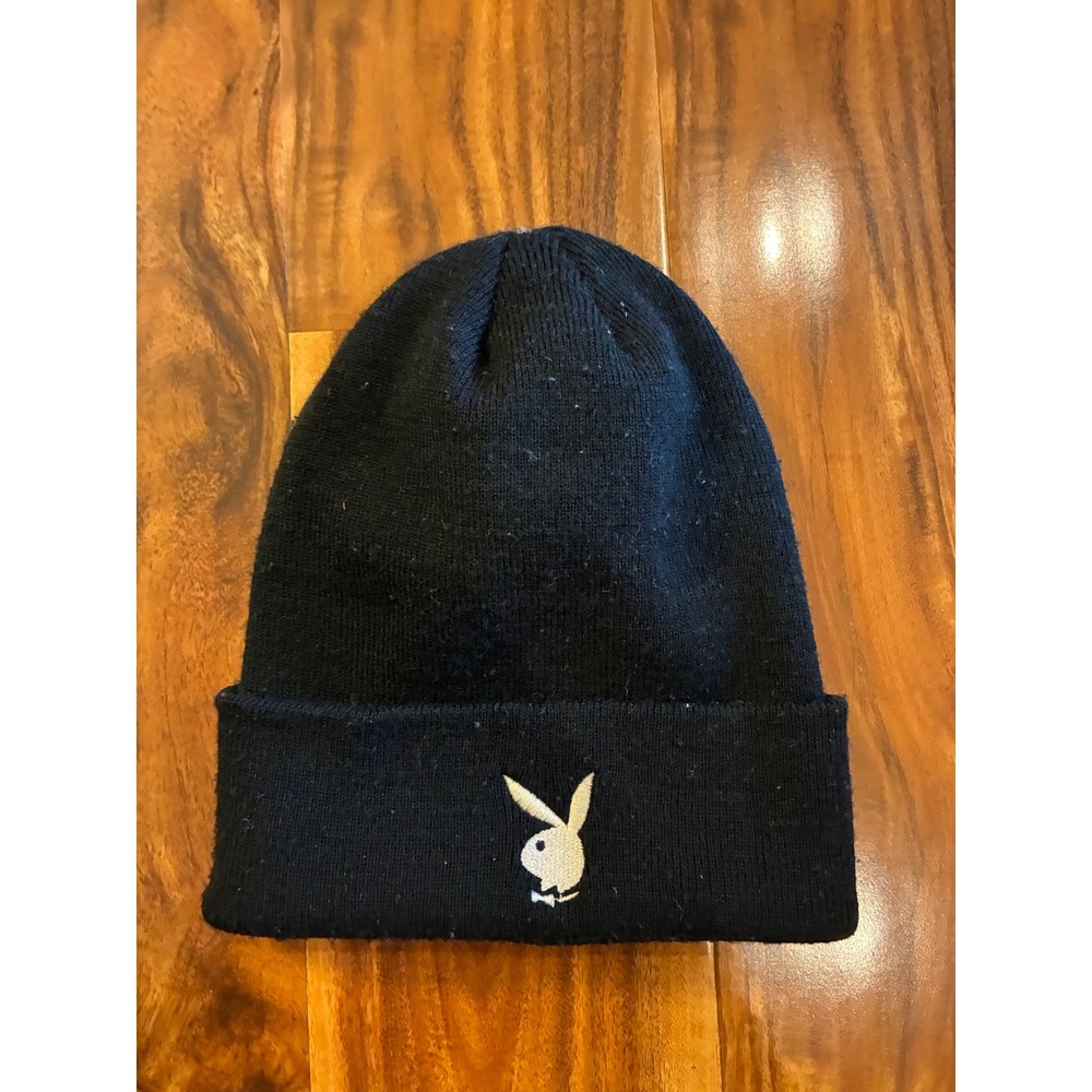 Playboy Bunny Embroidered Beanie Black Knit Cuff Hat One Size RN 90233